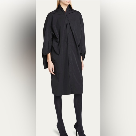 BALENCIAGA Logo-Embroidered Poplin Swing Dress button down$1,790 blk 36FR 4US - Picture 5 of 13
